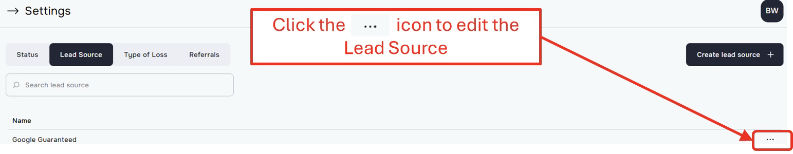 Editing a Lead Source - AccuClaim